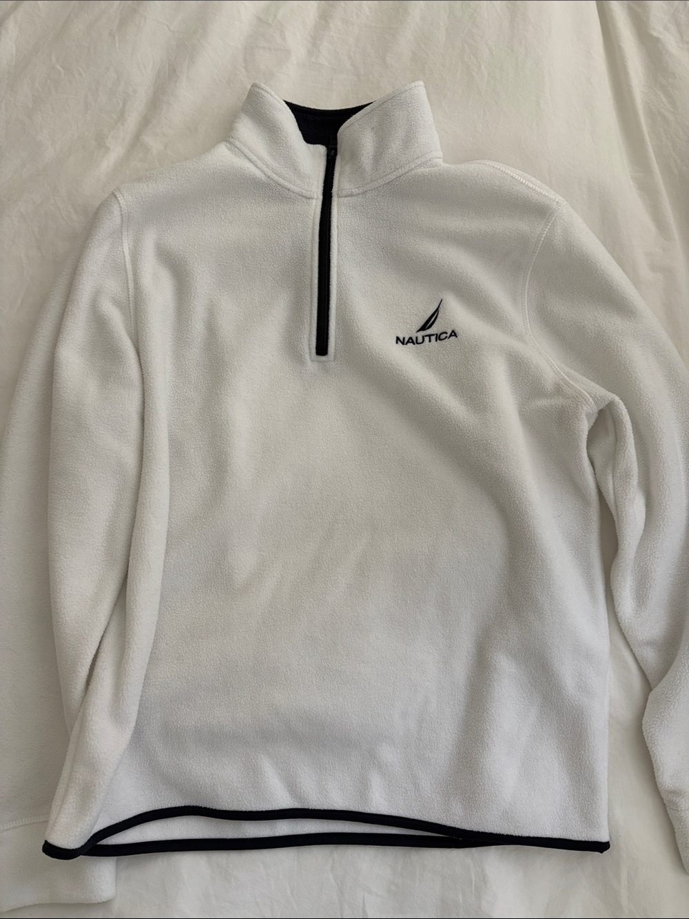 Nautica Men's White Half-Zip Fleece with Black Trim